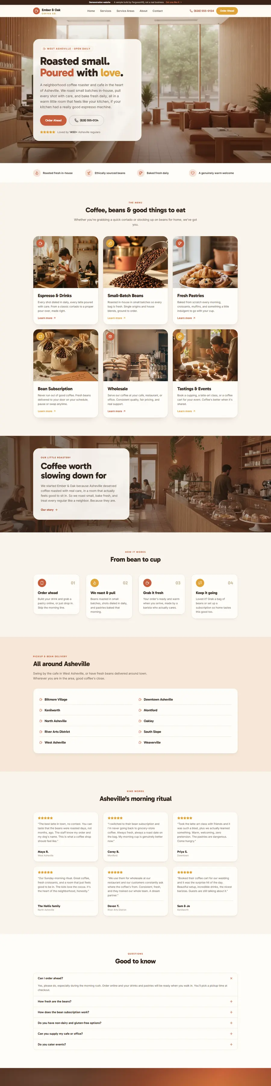 Ember & Oak Coffee Co. coffee shop & roaster website