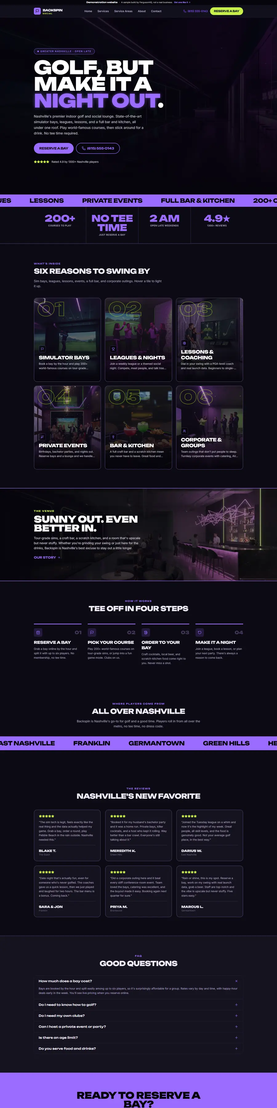 Backspin Social indoor golf & social website