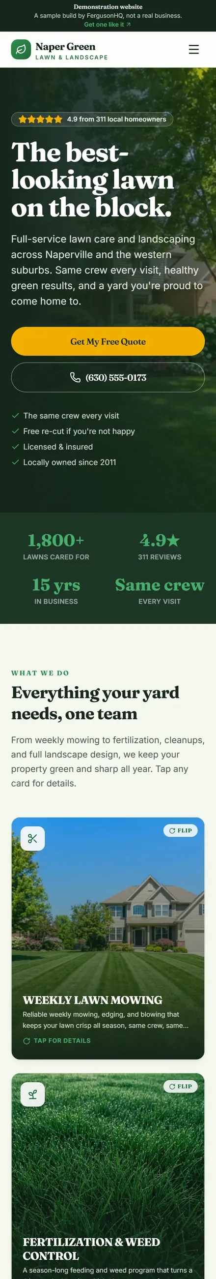 Naper Green Lawn & Landscape website on a phone