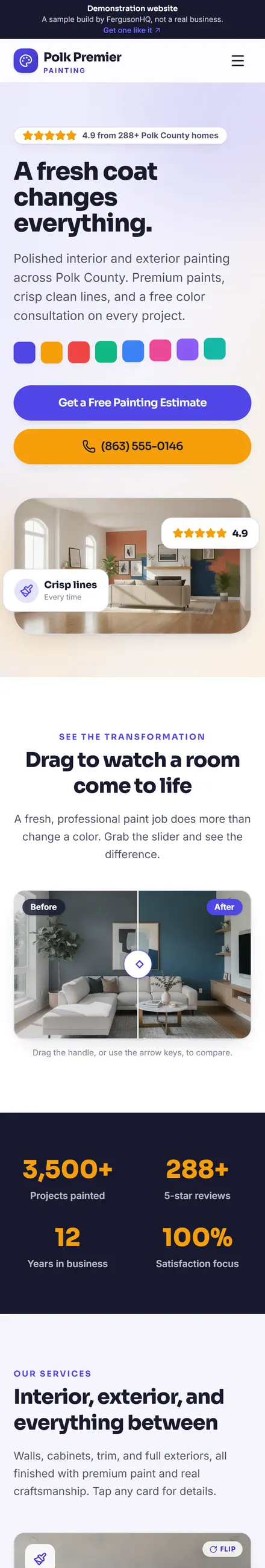 Polk Premier Painting website on a phone