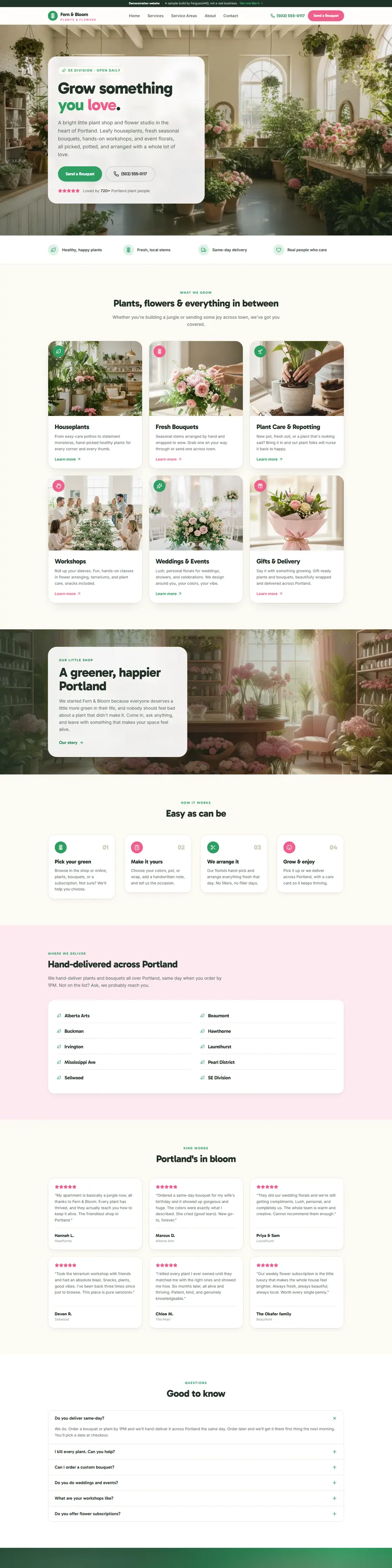 Fern & Bloom plant shop & flower studio website