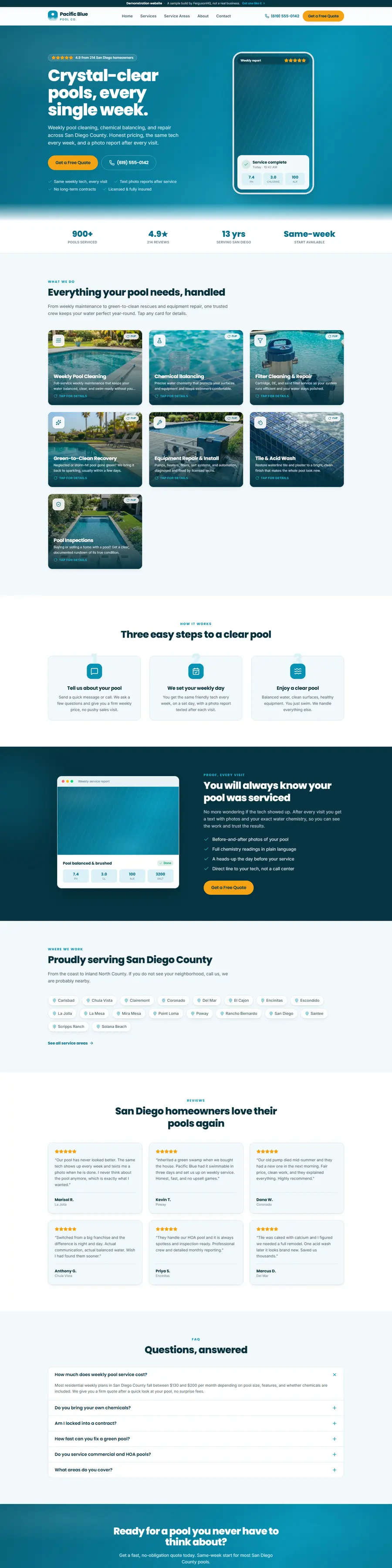 Pacific Blue Pool Co. pool service website