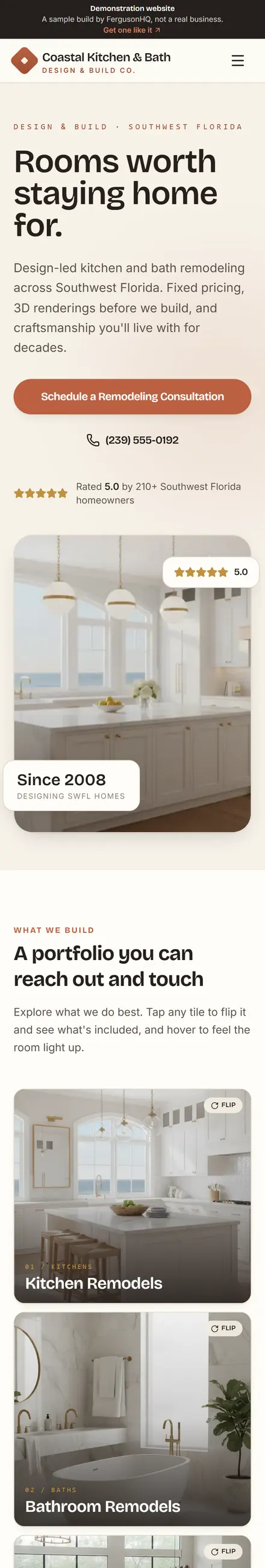 Coastal Kitchen & Bath Co. website on a phone