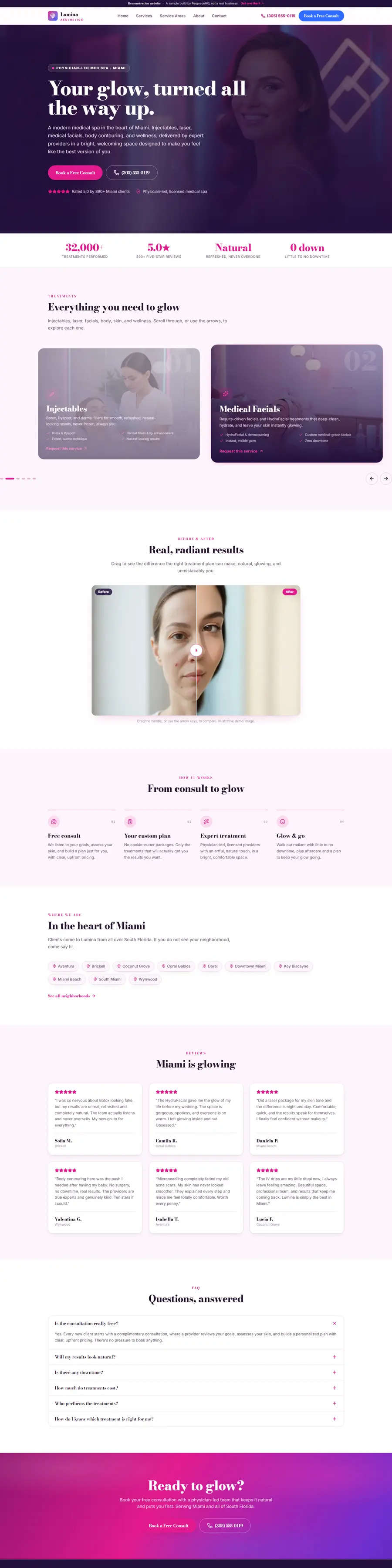 Lumina Aesthetics med spa website