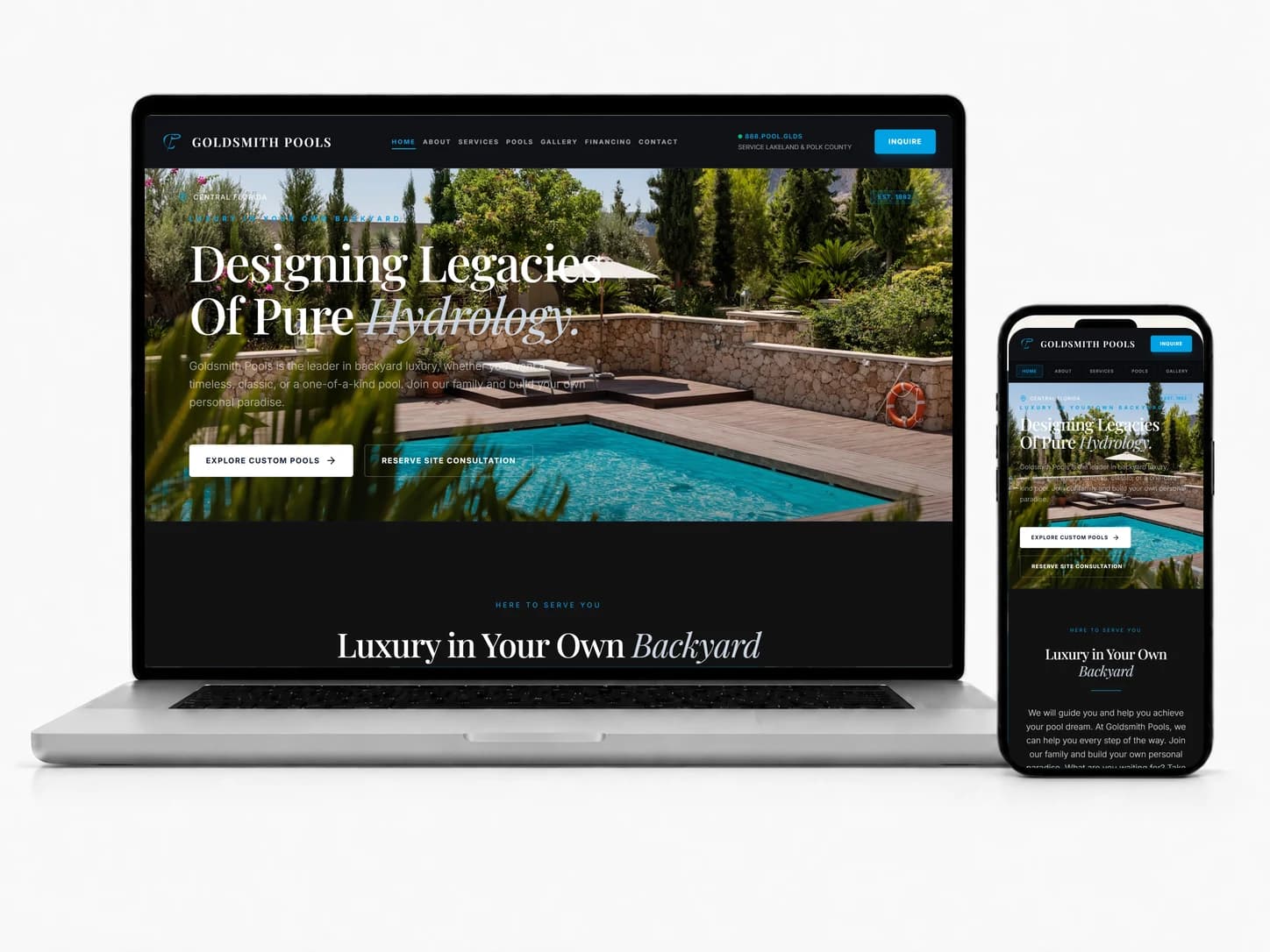 Goldsmith Pools, luxury pool website