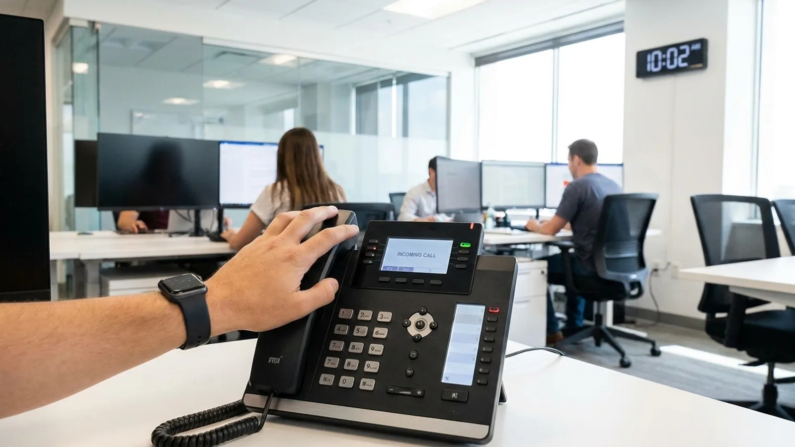 A business phone being answered instantly instead of going to voicemail