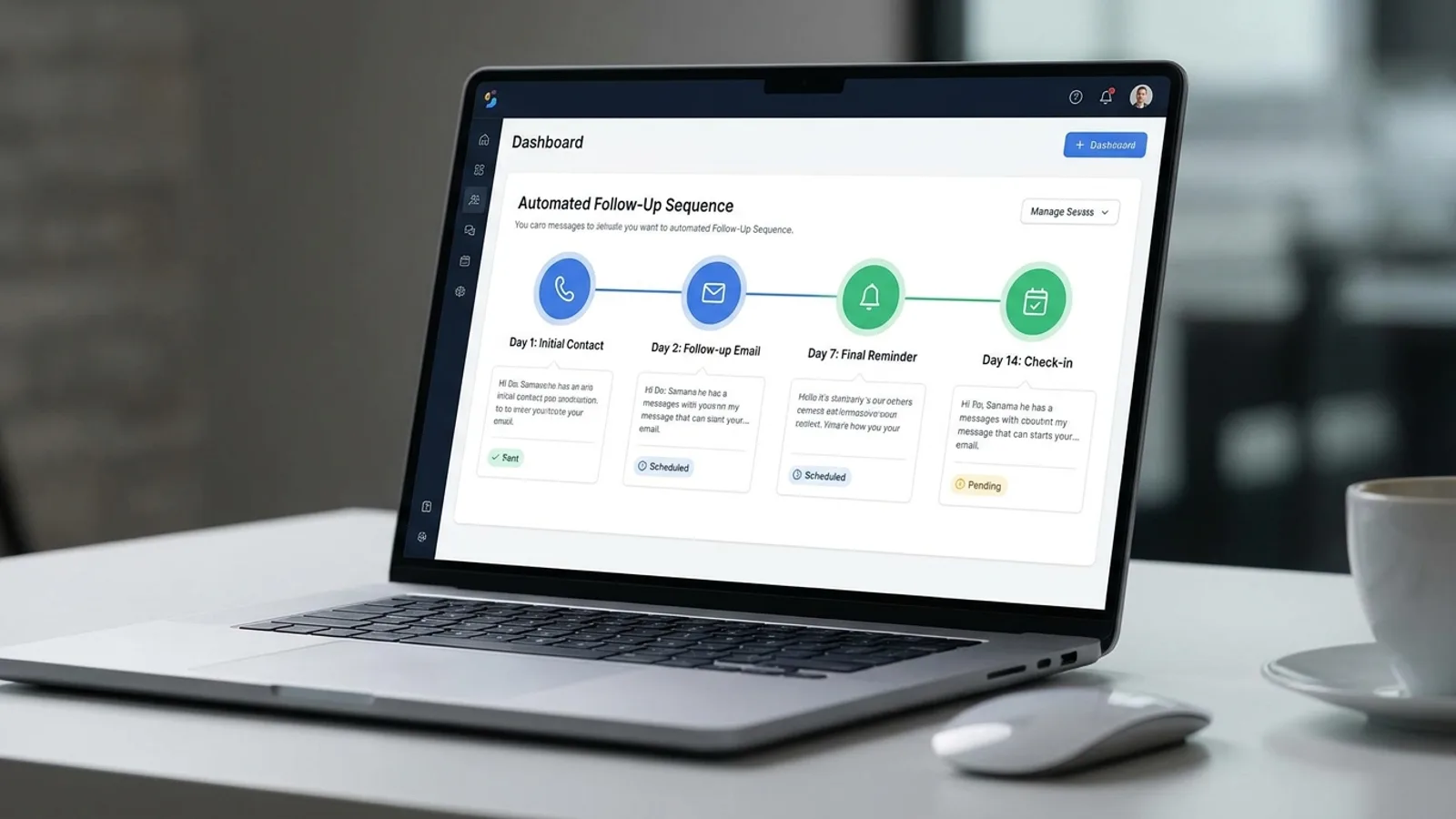 An automated multi-step follow-up sequence shown on a dashboard
