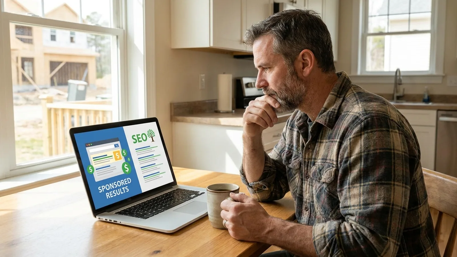 A contractor weighing paid ads against organic search results
