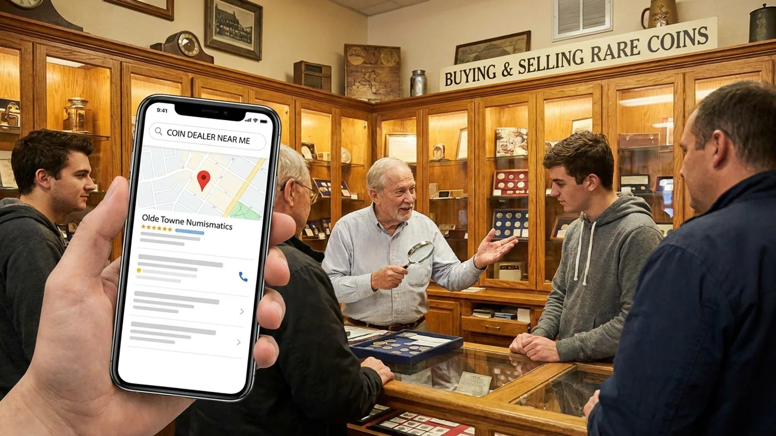 A coin dealer attracting both buyers and sellers through local search