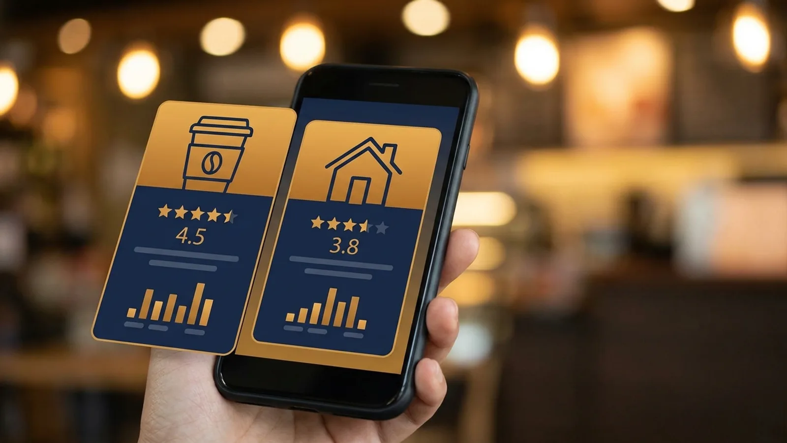 Two local business review profiles compared side by side on a phone