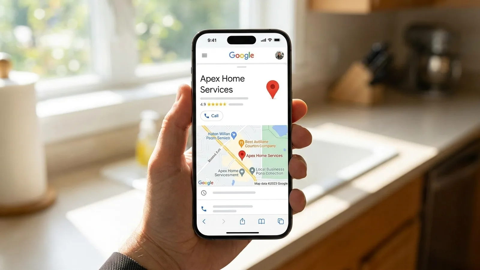 A home service business appearing at the top of a local Google search