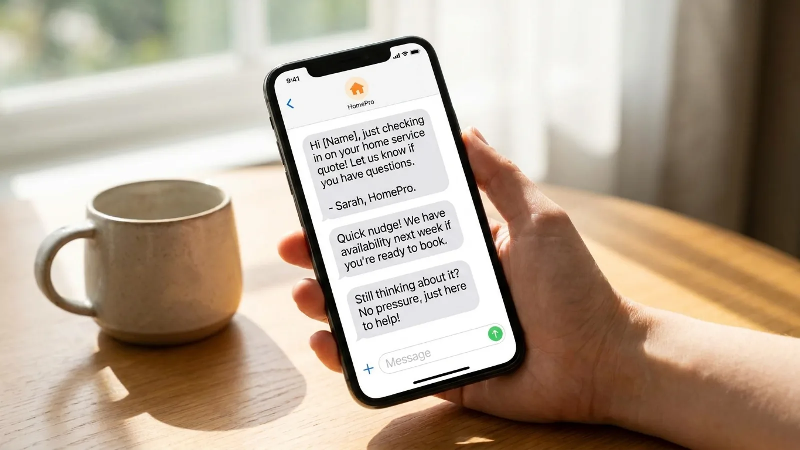 An automated follow-up sequence nudging undecided home service leads