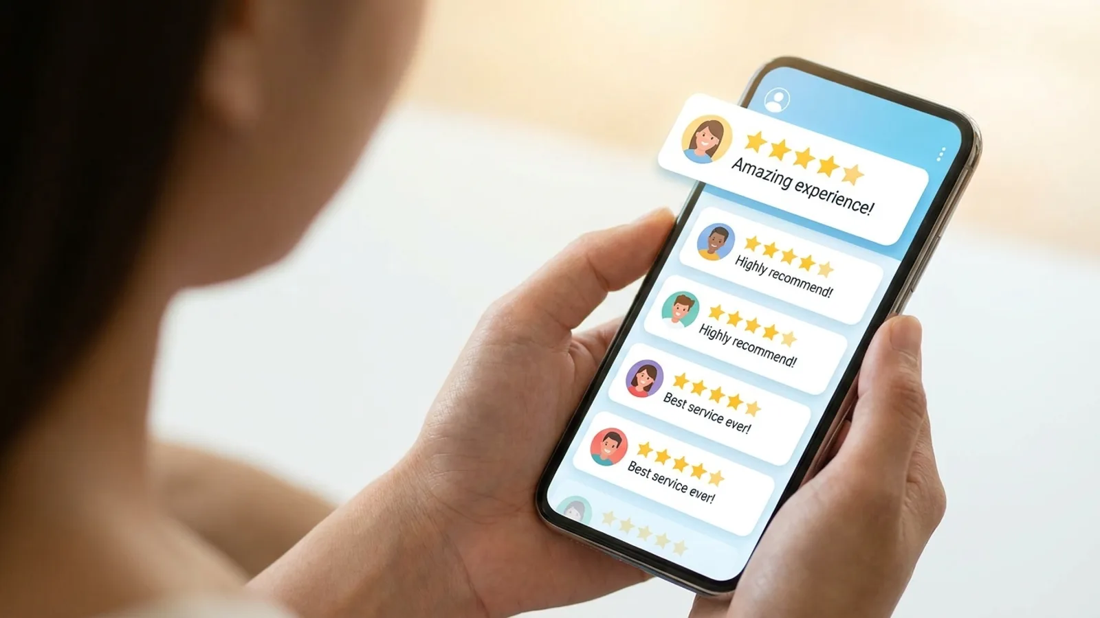 A steady stream of fresh five-star reviews arriving on a phone