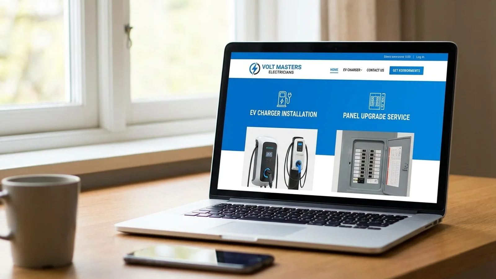 A fast electrician website featuring EV charger and panel upgrade pages