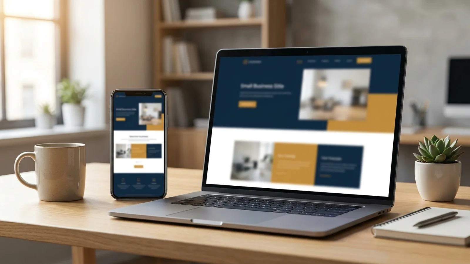 A small-business website design shown on a laptop and phone