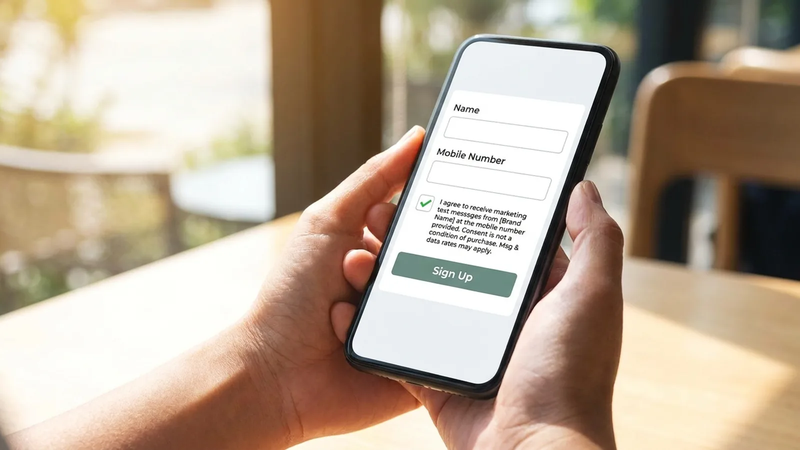 A customer opting in to receive texts from a local business