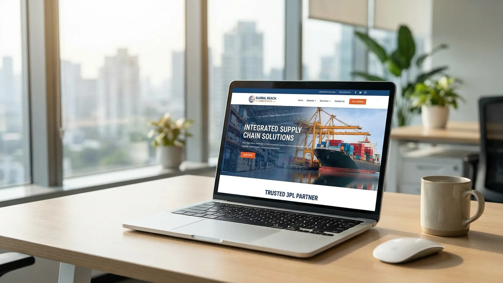 A professional 3PL and logistics company website on a laptop