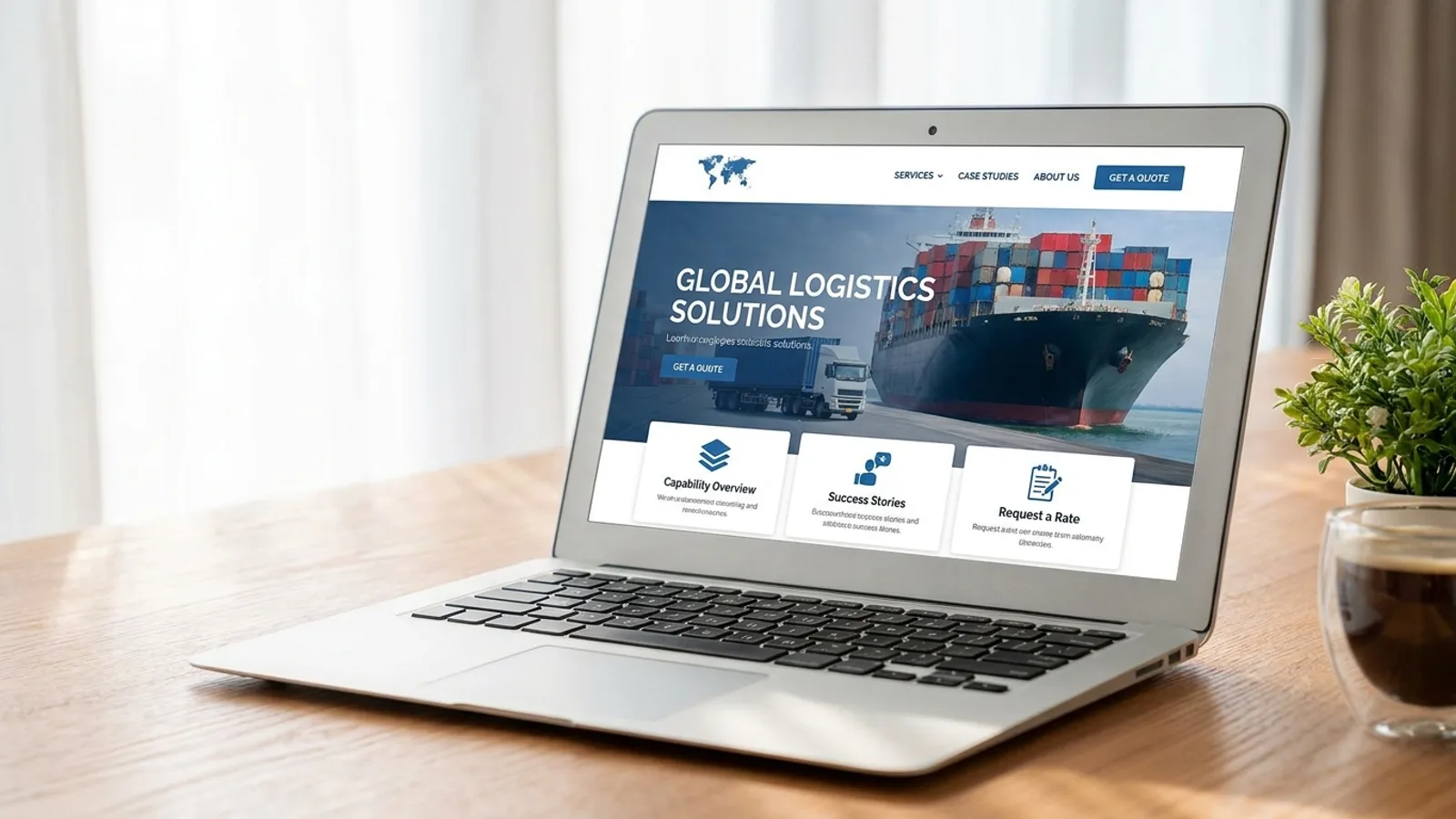 A logistics website with capability pages, case studies, and a quote request
