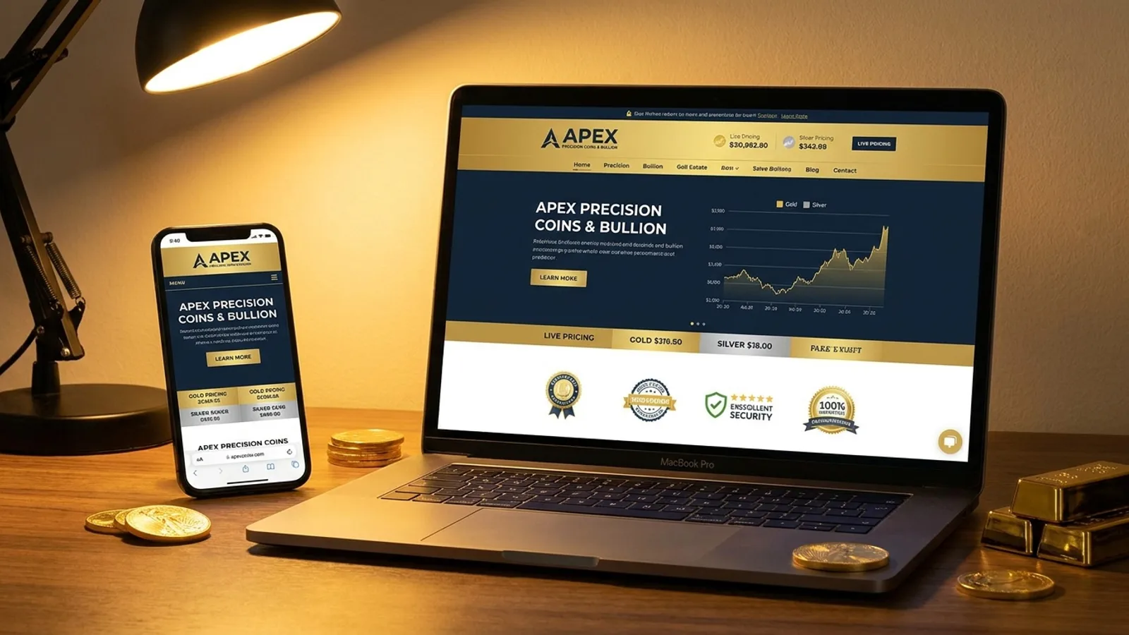 A trustworthy coin and bullion dealer website on a laptop and phone